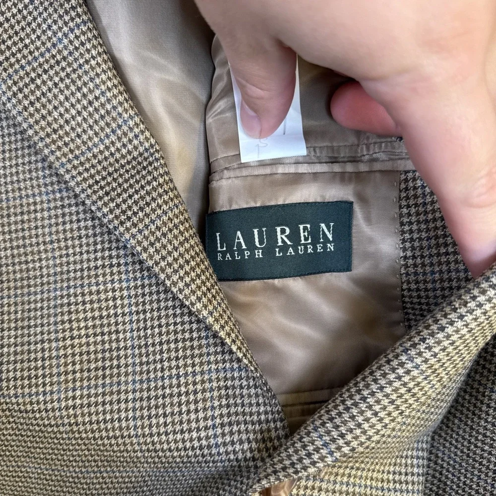 Lauren Ralph Lauren Blazer 48L‎ Plaid Patch Brown Sport Coat Suit Jacket